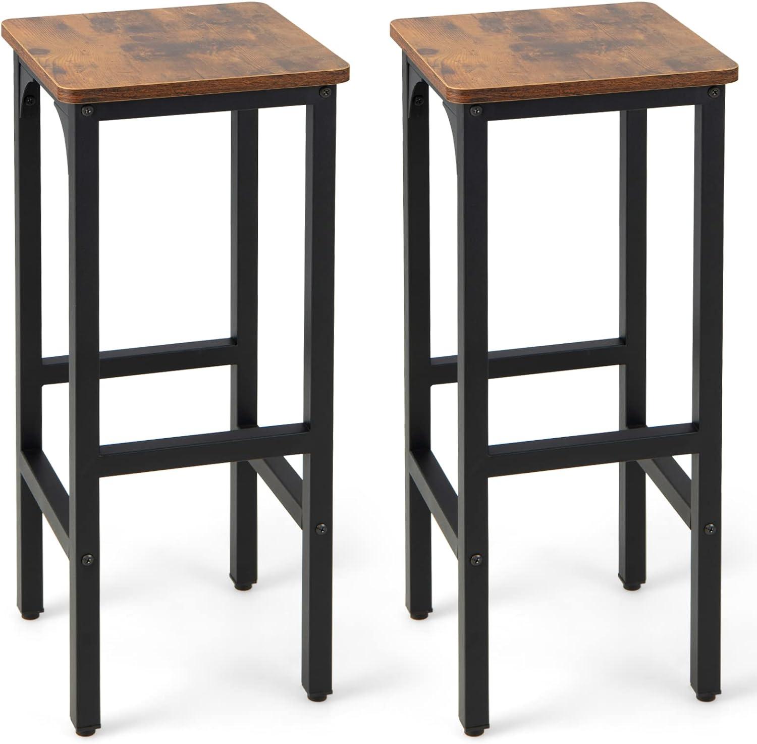 Tangkula Set of 2 Industrial Bar Stools 28" Kitchen Breakfast Bar Chairs Rustic Brown