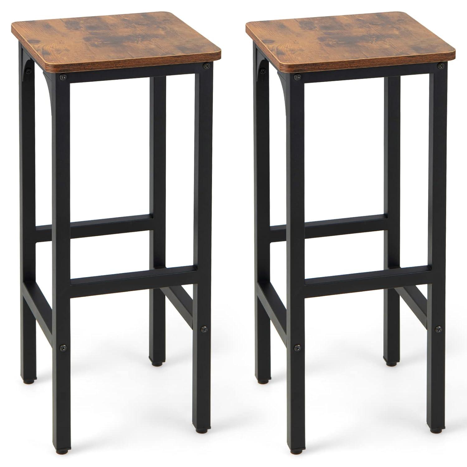Tangkula Set of 2 Industrial Bar Stools 28" Kitchen Breakfast Bar Chairs Rustic Brown