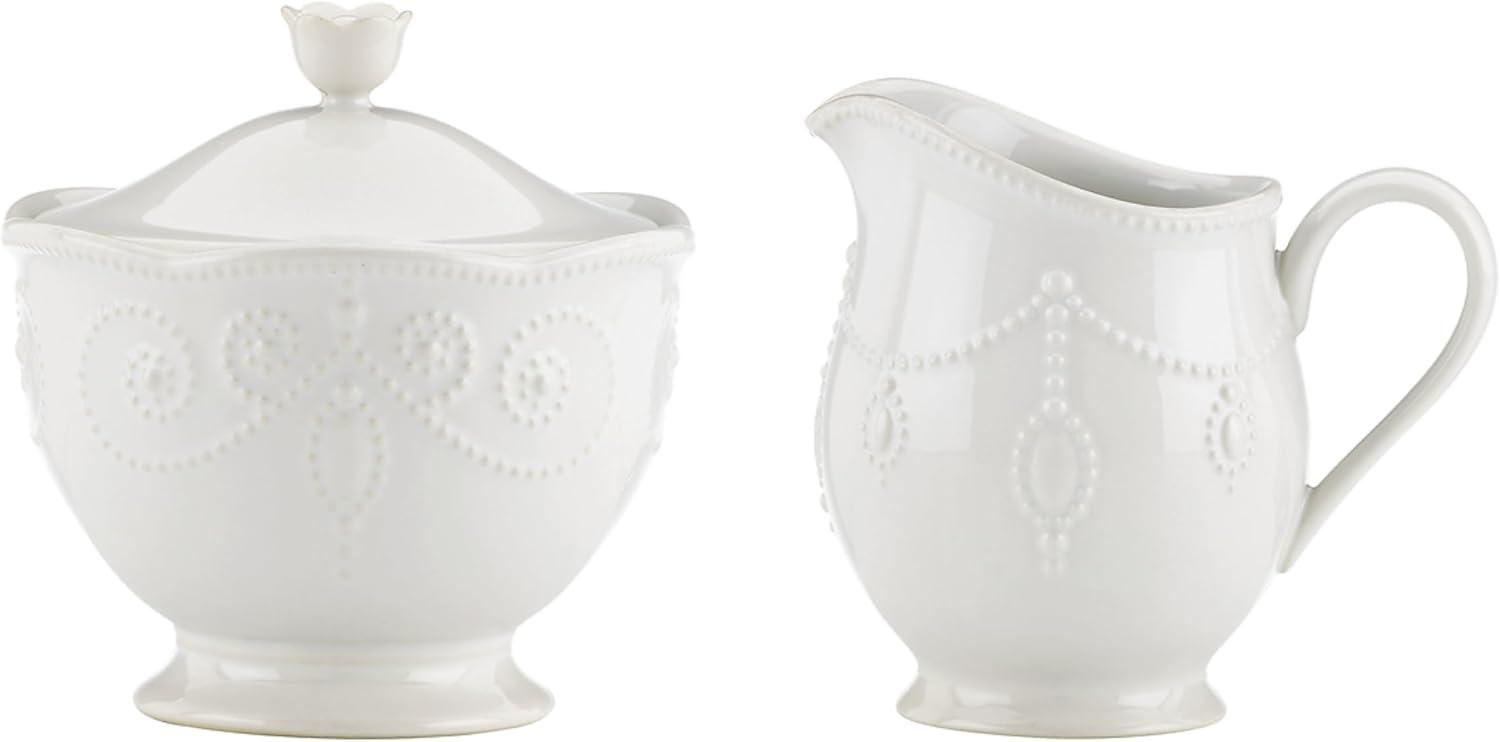 French Perle White Sugar and Creamer Set