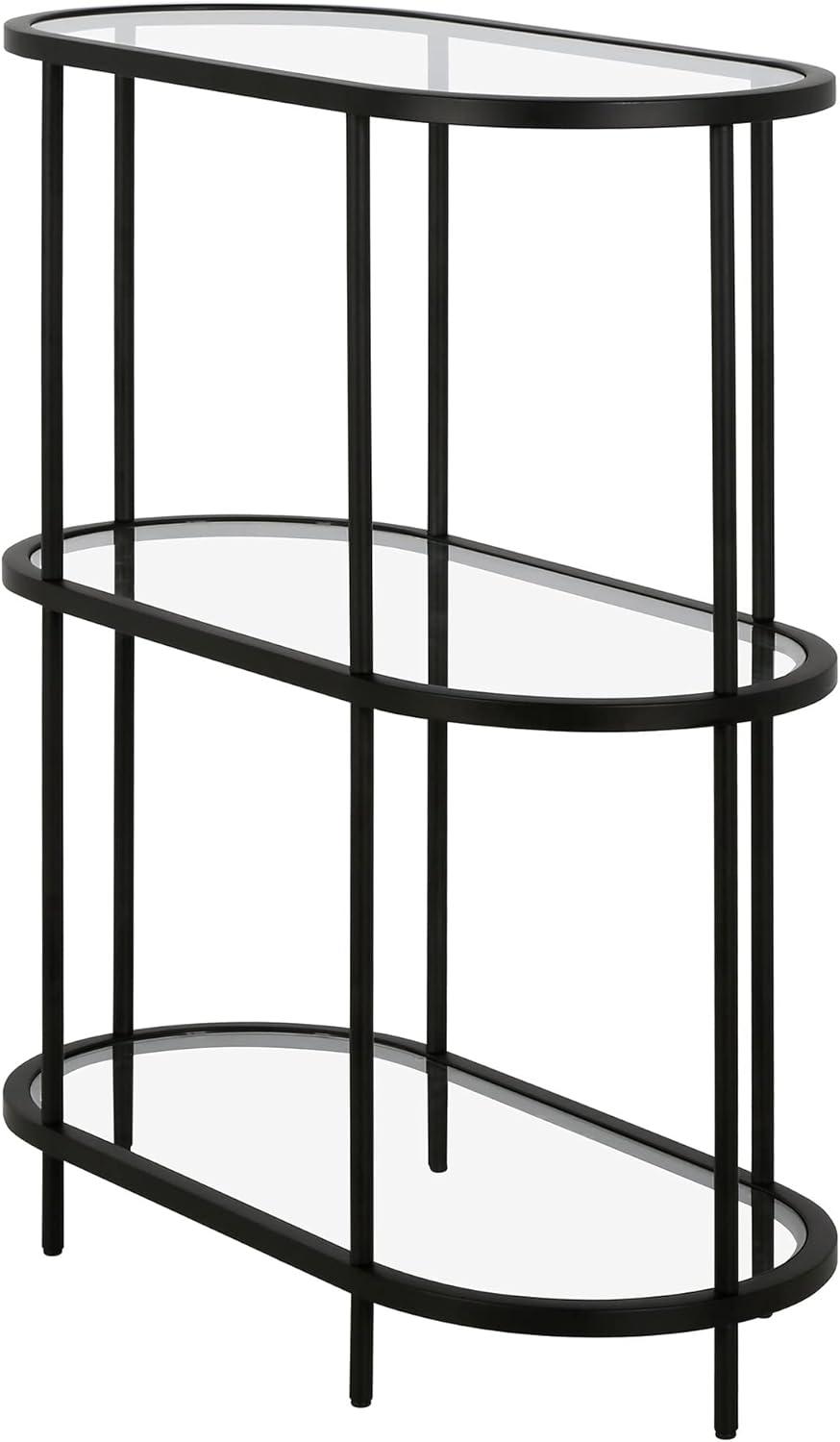 Evelyn&Zoe Leif 30" Wide Oval Bookcase, Blackened Bronze