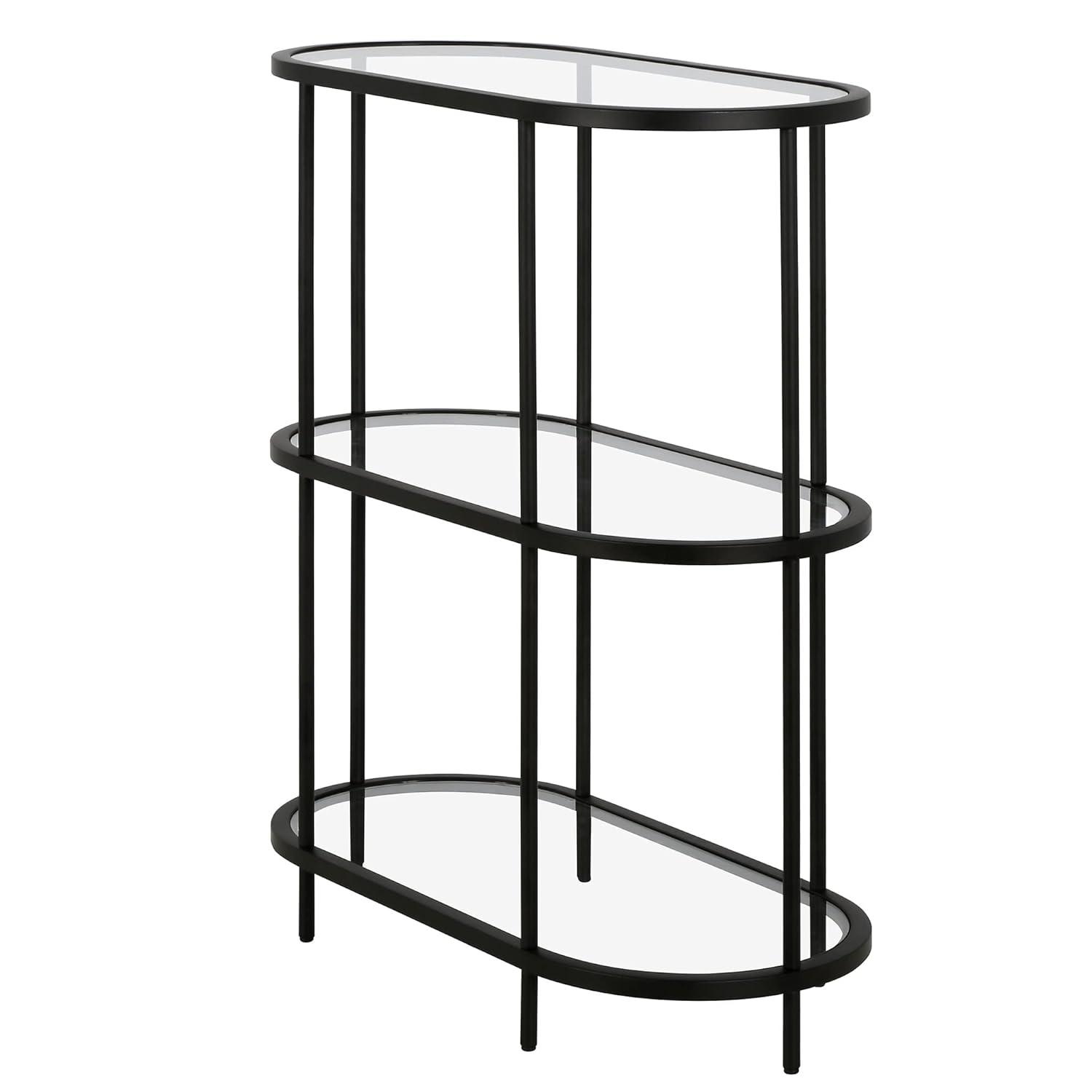Evelyn&Zoe Leif 30" Wide Oval Bookcase, Blackened Bronze