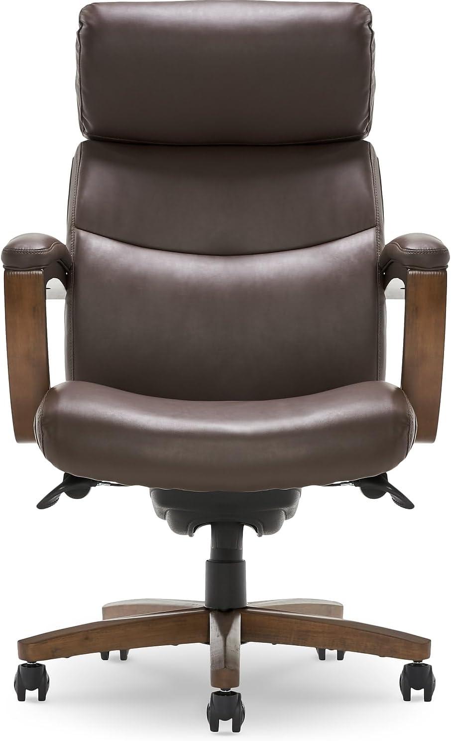 Greyson Modern Executive High-Back Office Chair with Solid Wood Arms and Lumbar Support