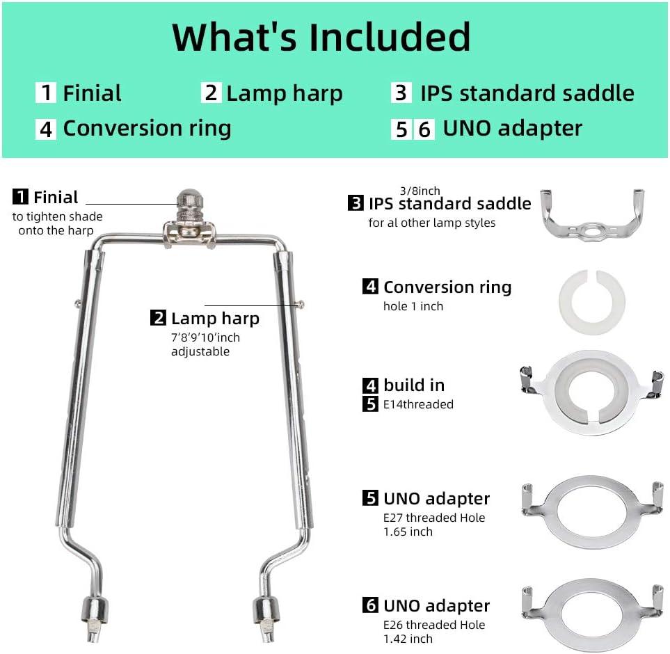 Adjustable Nickel Lamp Harp Holder Kit with Adapters