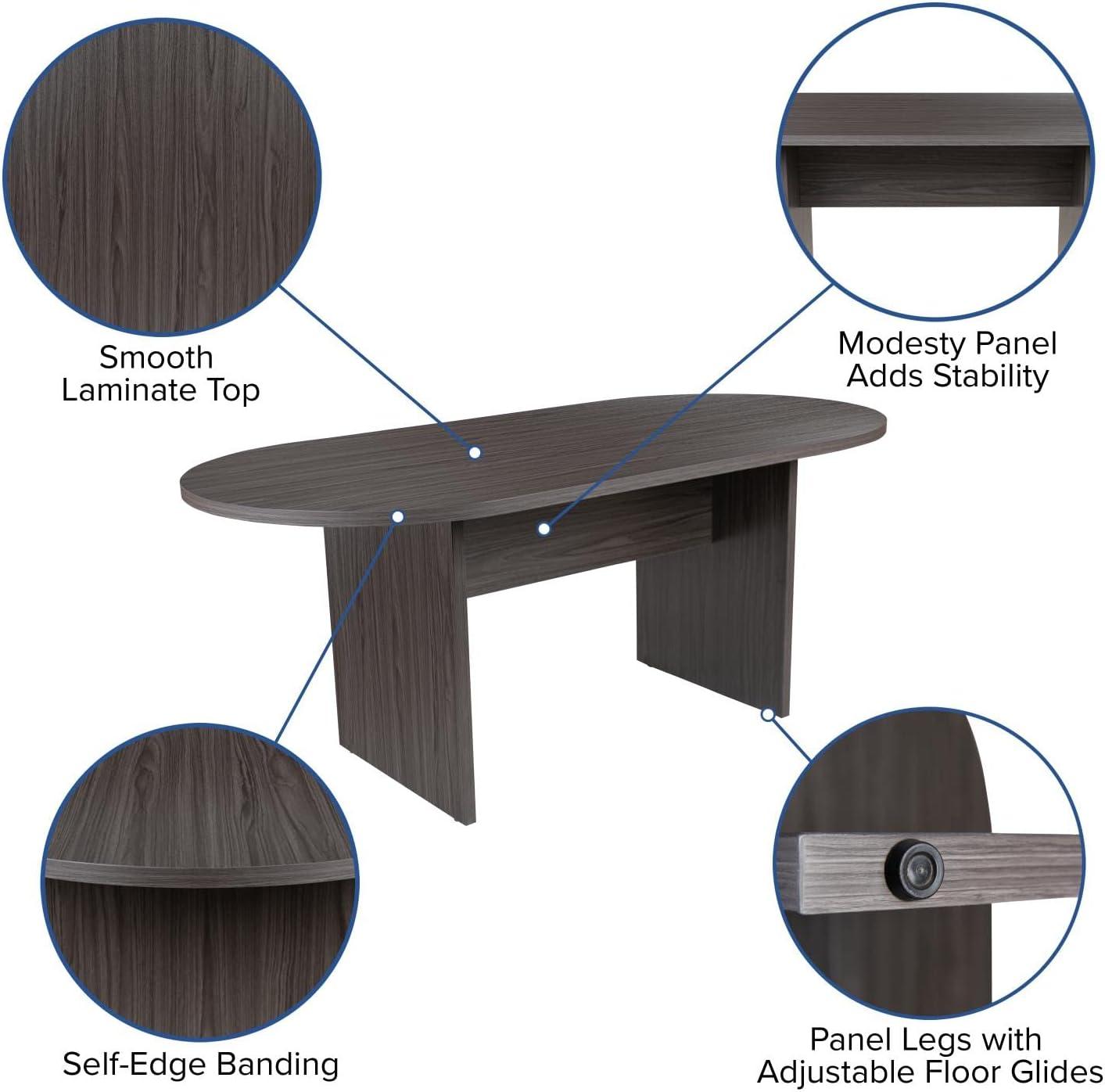 Flash Furniture Lake 5 Piece Rustic Gray Oval Conference Table Set with 4 Black LeatherSoft-Padded Task Chairs