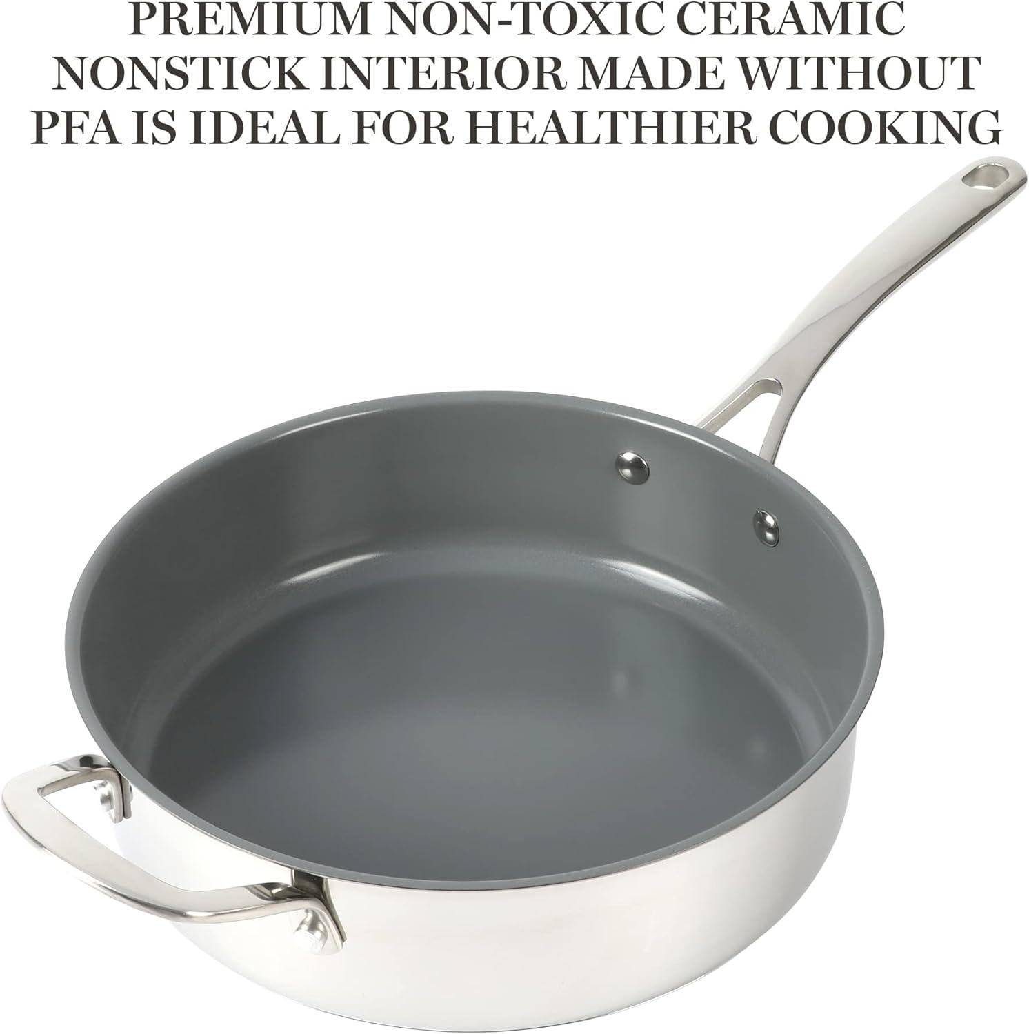 4-Quart Silver Stainless Steel Nonstick Saute Pan with Lid