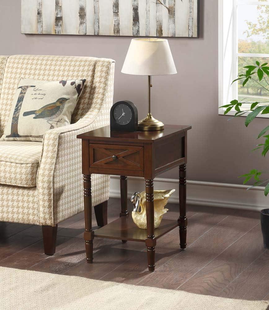 Country Oxford End Table with Charging Station, Espresso