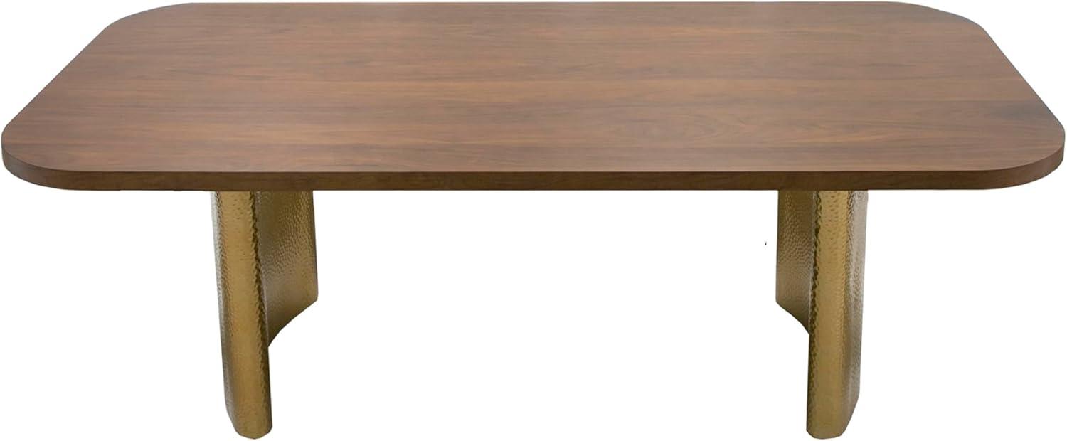 Walnut and Gold Rectangular Dining Table with Double Pedestal Base