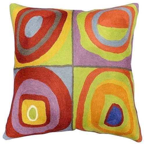 Kandinsky Modern Pillow Cover - Quadrate II | Mid Century Chair Cushions | Abstract Pillows | Contemporary Pillowcase | Modern Accent Pillows | Hand Embroidered Cushion | Wool Size 18x18
