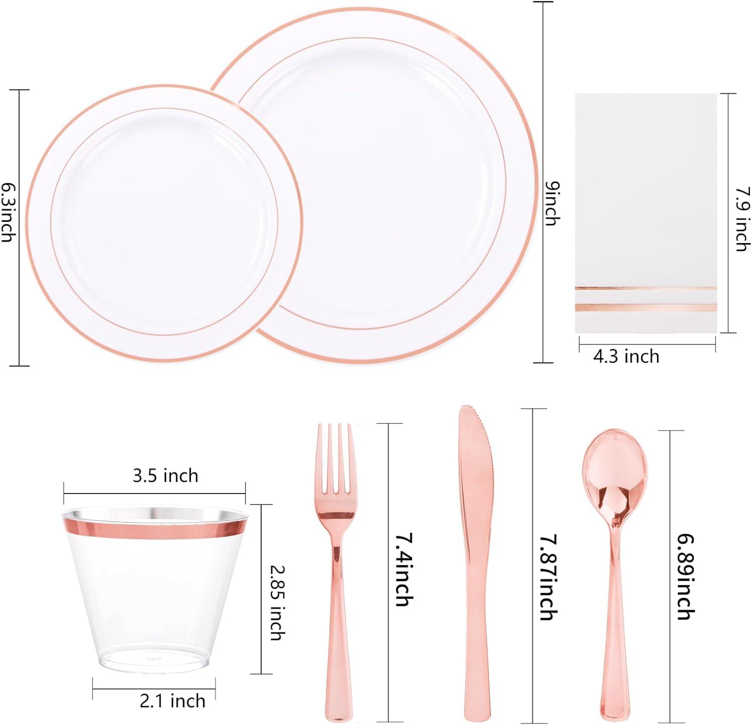 Rose Gold and Clear Plastic Dinnerware Set for 50 Guests