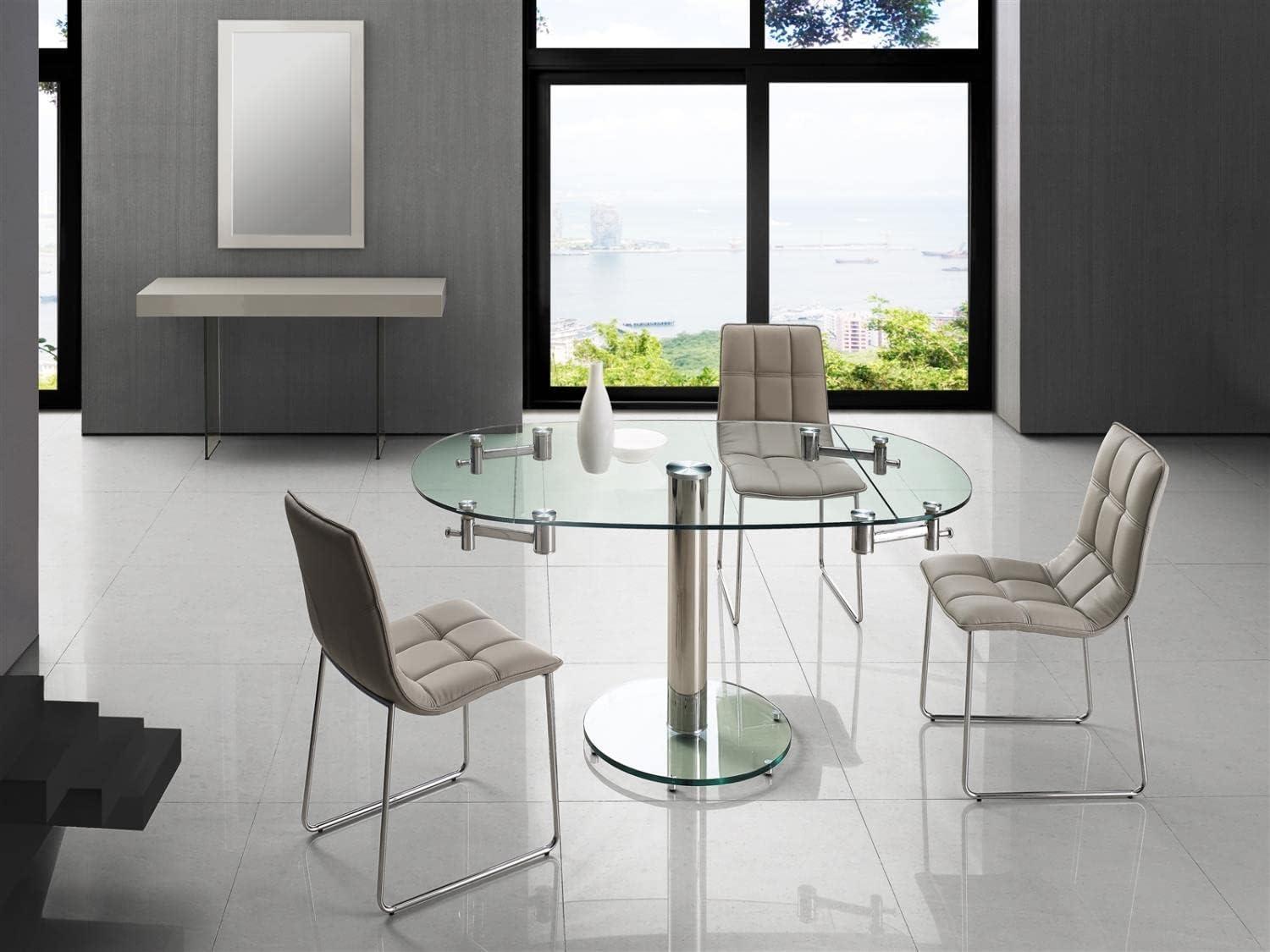 Casabianca Modern Thao Stainless Steel Extendable Dining Table in Clear