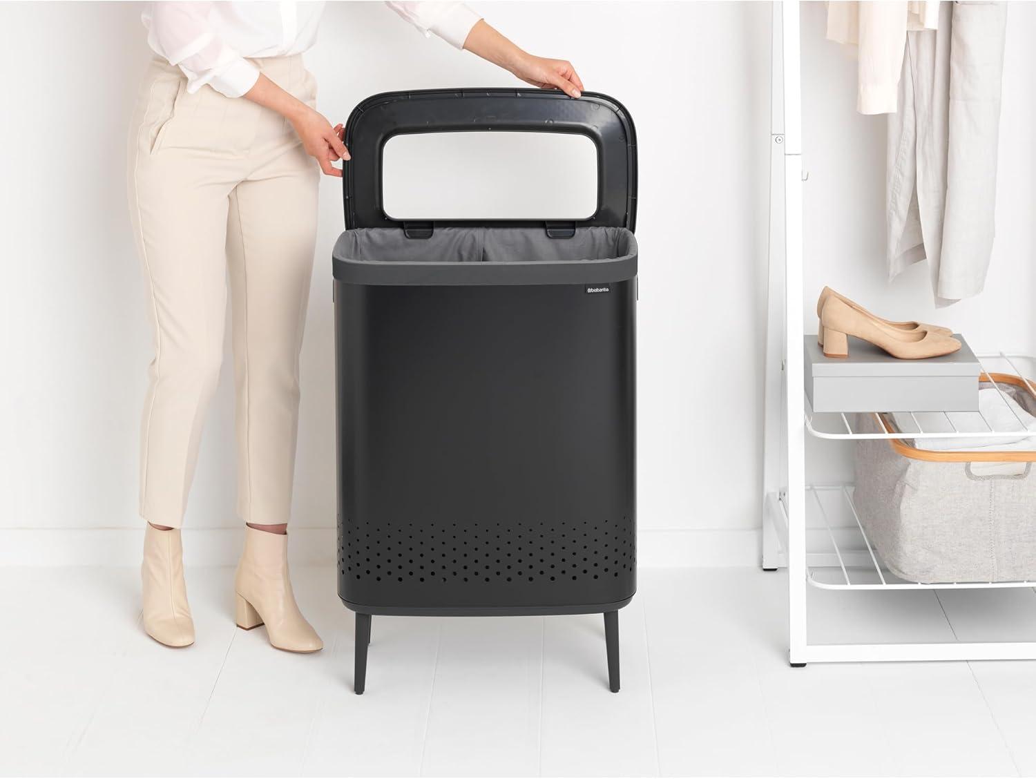Black Steel Upright Hamper with Lid and Ventilation Holes