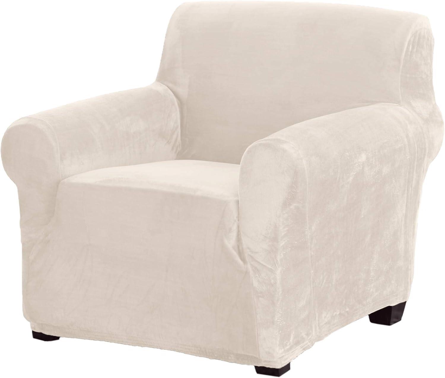 Off-White Velvet Stretch Armchair Slipcover