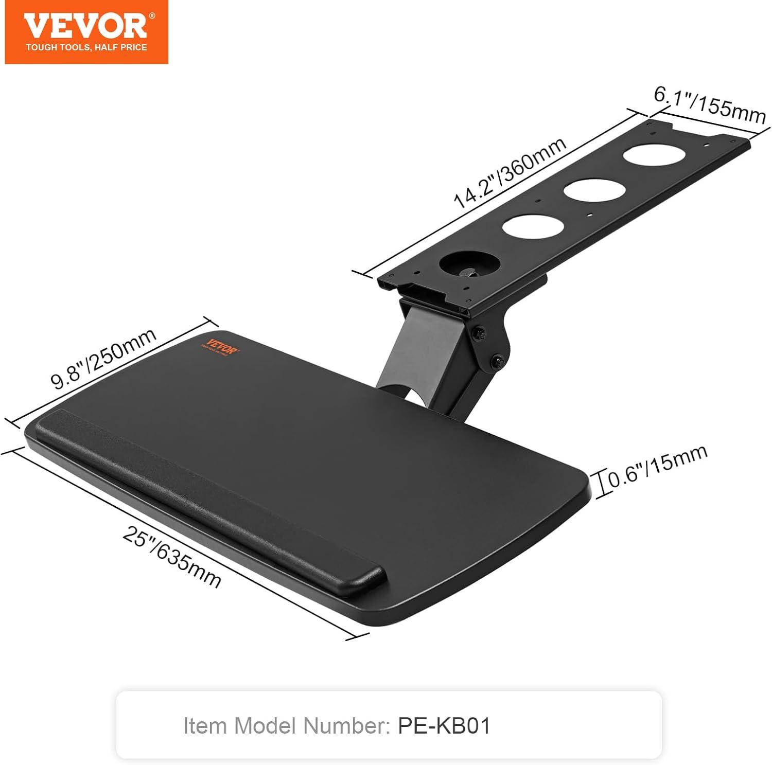 Keyboard Tray under Desk Adjustable Height, Height and Angle Adjustable under Desk Keyboard Tray Slide out, Large 25x9.8 inch Keyboard Holder under Desk for Typing in Home, Office Work