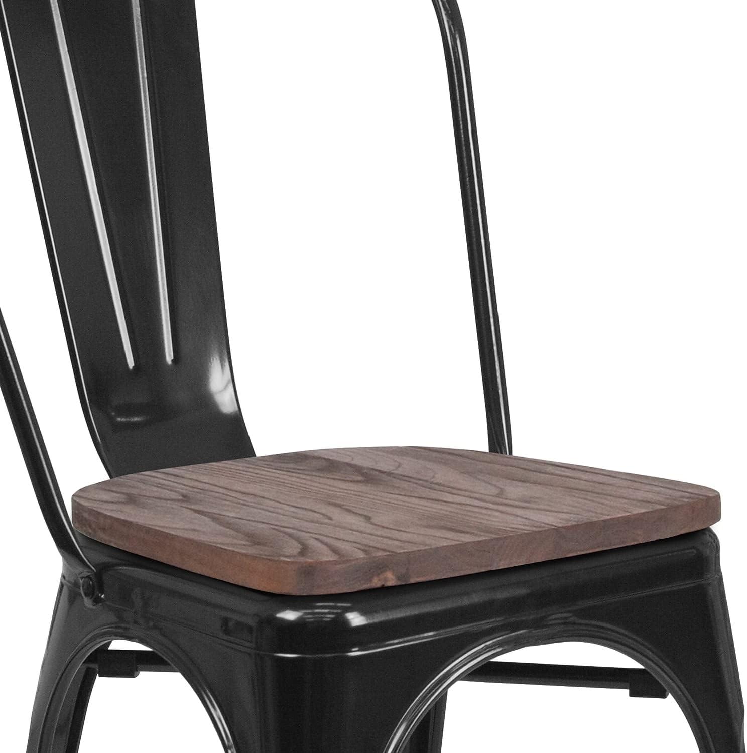 Flash Furniture Metal Stackable Chair with Wood Seat