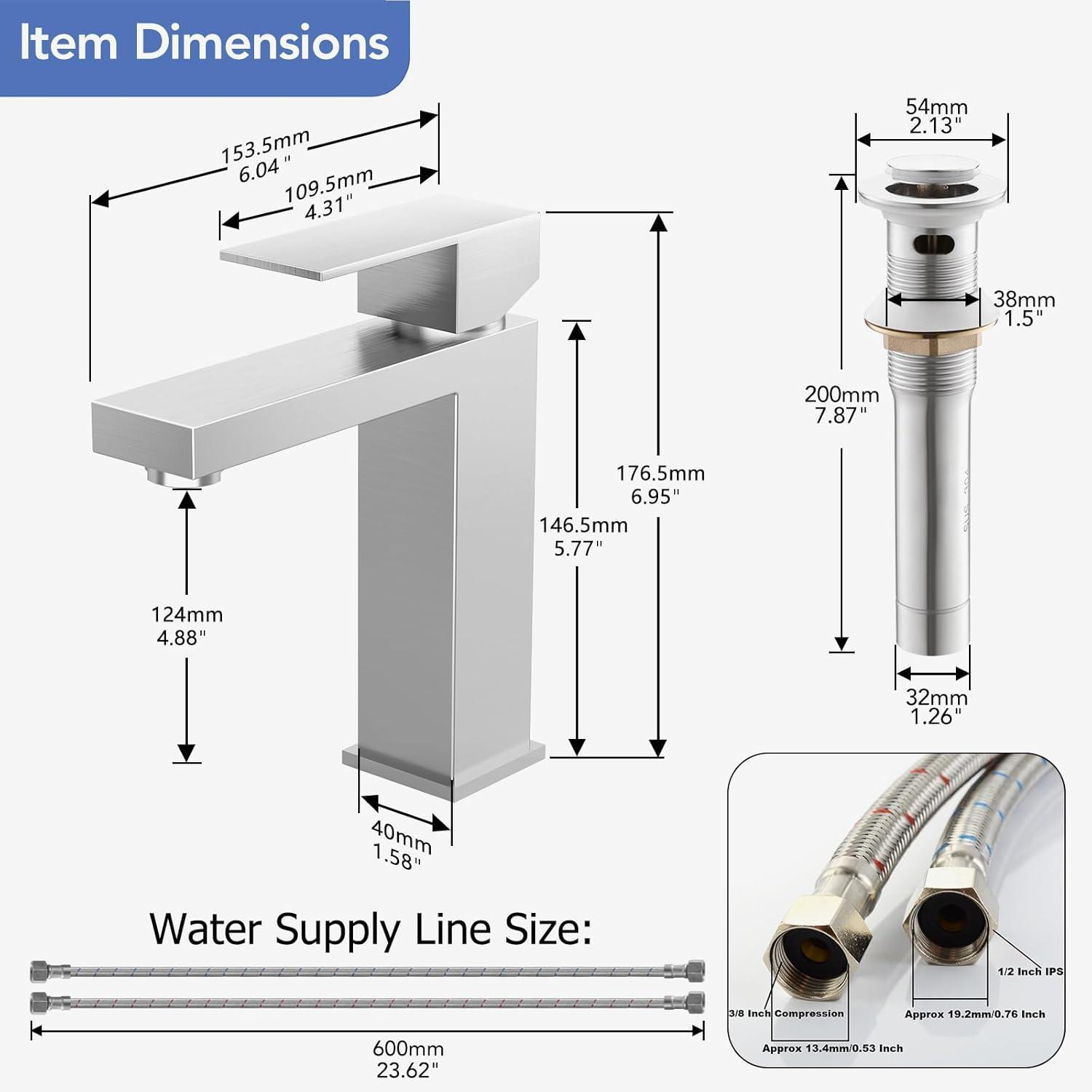 Brushed Nickel Single Handle Modern Bathroom Faucet with Pop-Up Drain