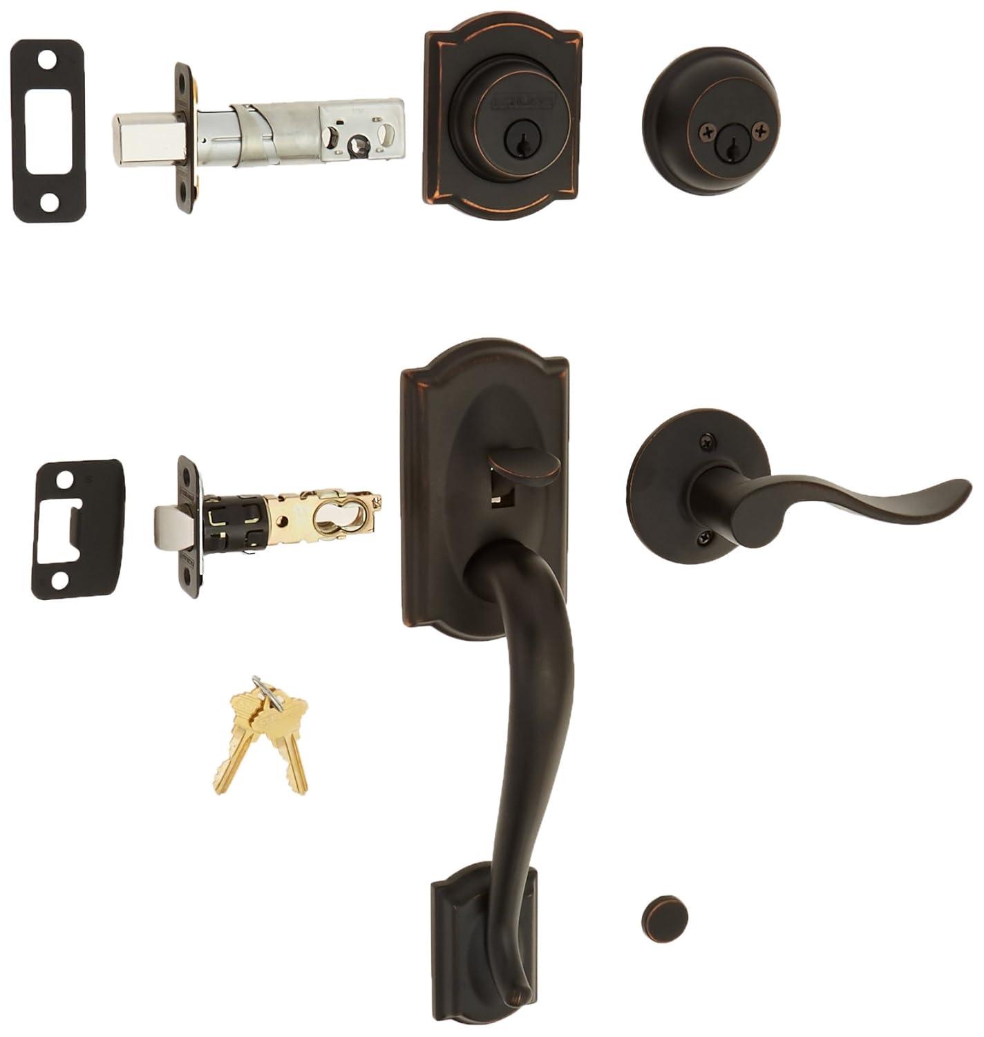 Schlage F62-CAM-ACC-RH Camelot Right Hand Double Cylinder Handleset with Accent, Aged Bronze