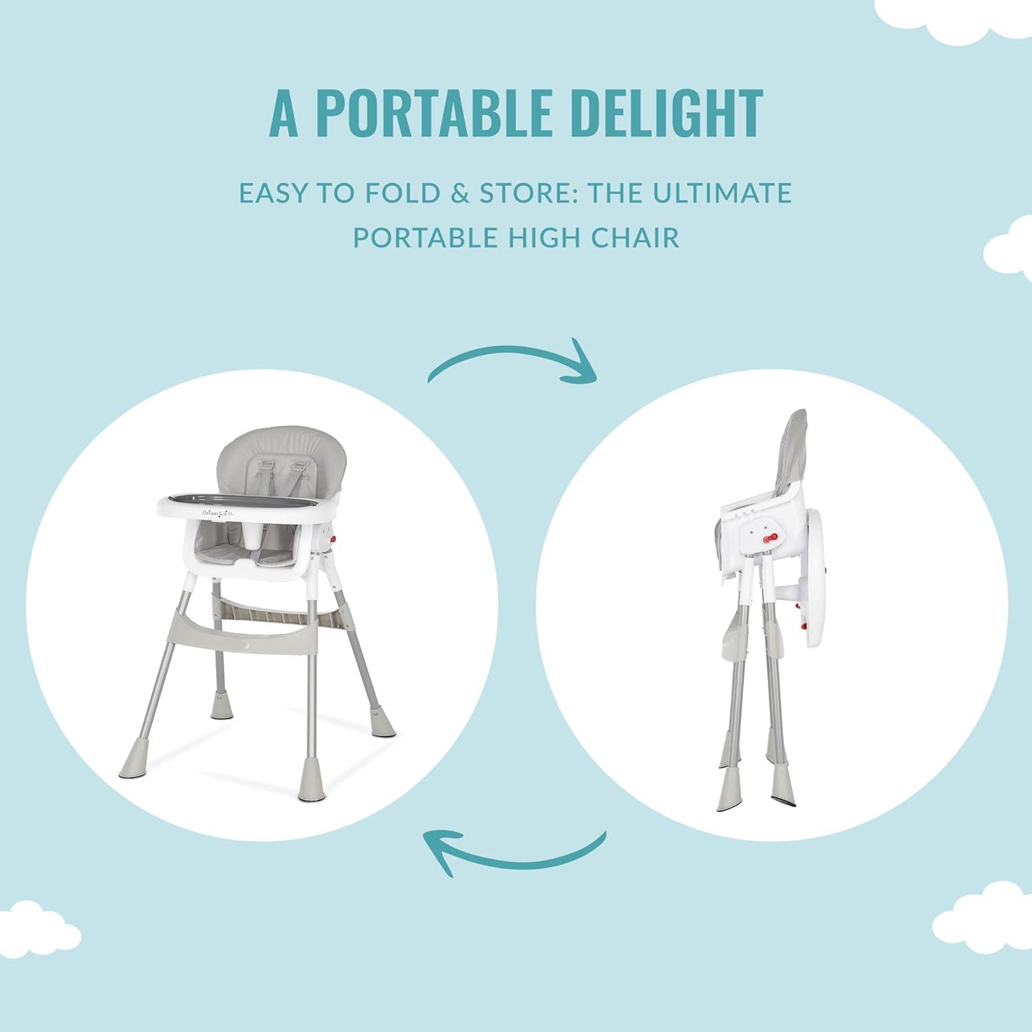 Dream On Me Portable 2-In-1 Table Talk High Chair - Convertible Compact and Lightweight, Grey