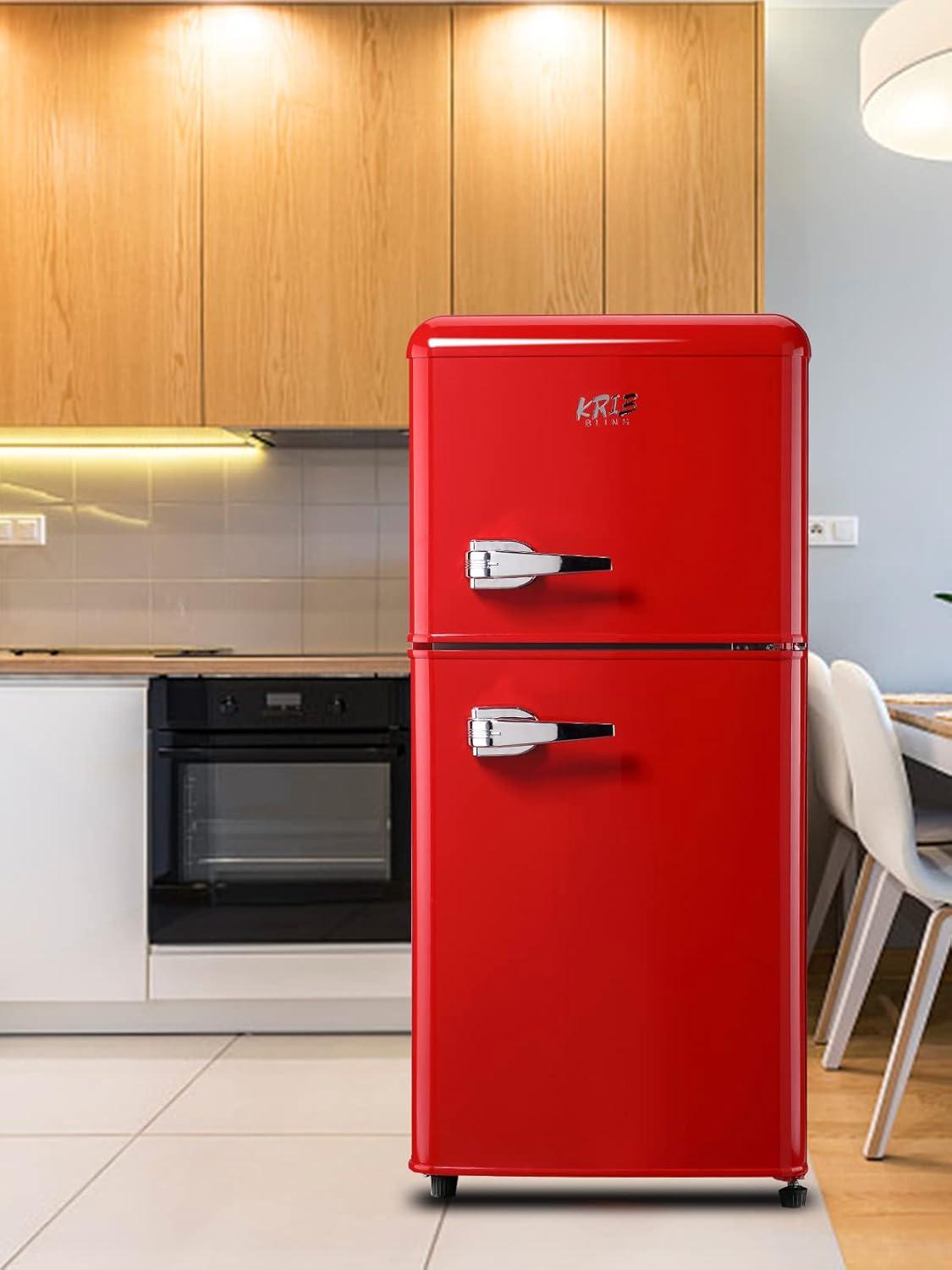 Compact Red Stainless Steel Double Door Mini Fridge