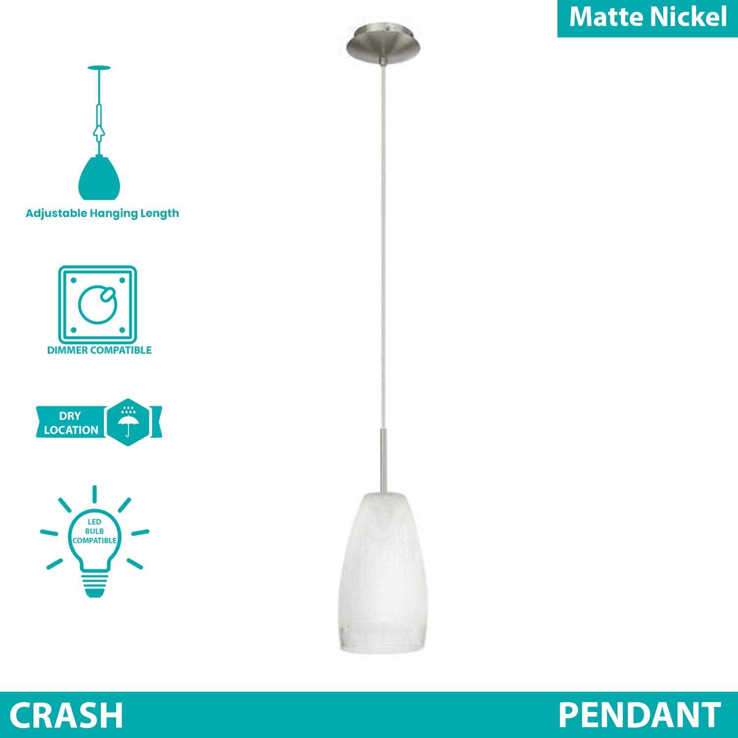 Mini Contemporary 14'' Matte Nickel Pendant with Crackle Glass Shade