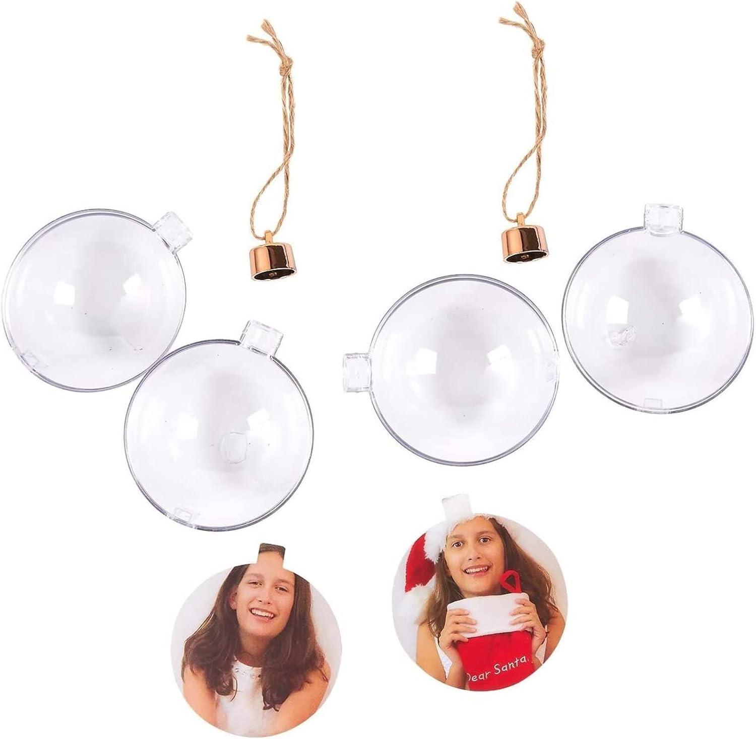 Juvale 4 Pack Clear Hanging Photo Ornament Balls for Christmas Tree Decorations, Holiday Decor, 2.75 x 4.7 in