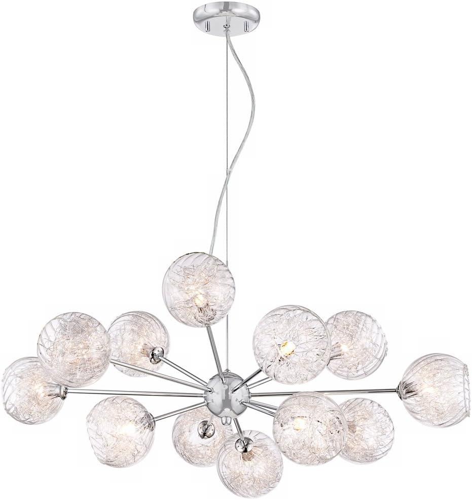 Modern Chrome Sputnik Chandelier with Mouth-Blown Glass Cups