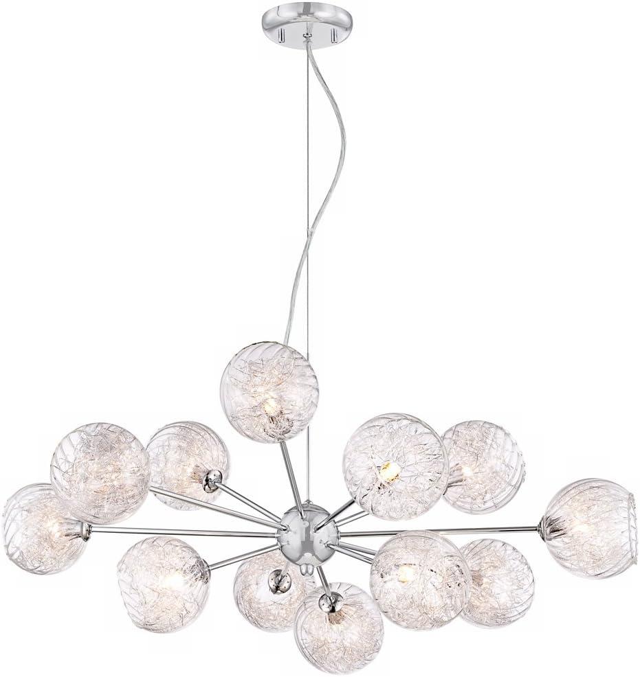 Possini Euro Design Wired Chrome Chandelier Lighting 32" Wide Modern Sputnik Art Glass 12-Light Fixture for Dining Room House Foyer Kitchen Island