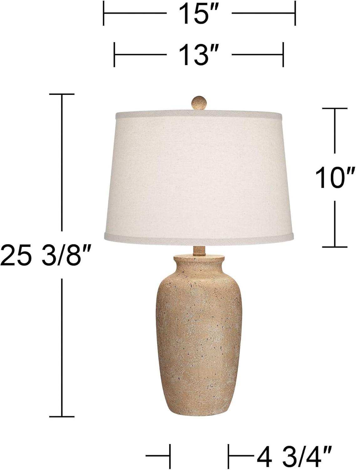 Regency Hill 25 1/2" High Farmhouse Rustic Coastal Country Cottage Table Lamps Set of 2 Beige Oatmeal Shade Living Room Bedroom Bedside Nightstand