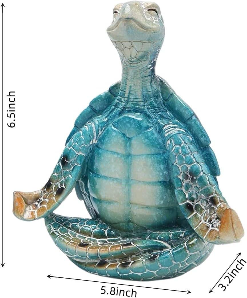 Blue and Green Resin Sea Turtle Meditation Statue