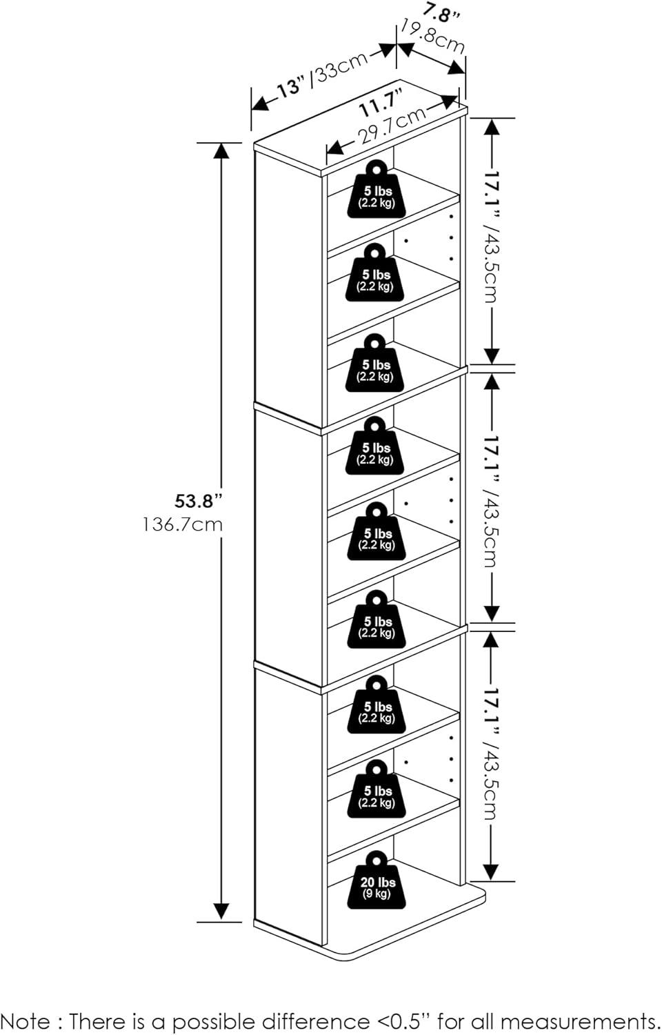 Furinno JAYA 9-Shelf Multimedia Media Storage Tower Rack with Adjustable Shelves, Amber Pine