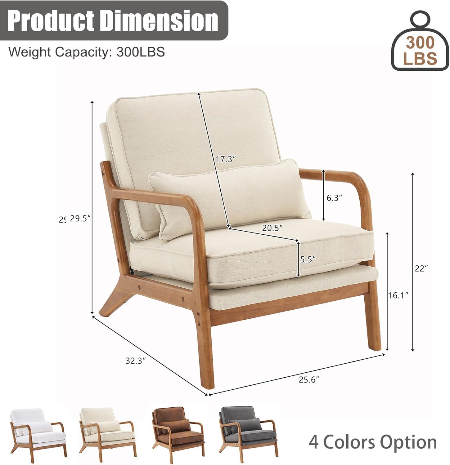 UBesGoo Modern Arm Chair Linen Fabric Upholstered Comfy Reading Accent Chair with Solid Wood Frame Set of 2 Beige