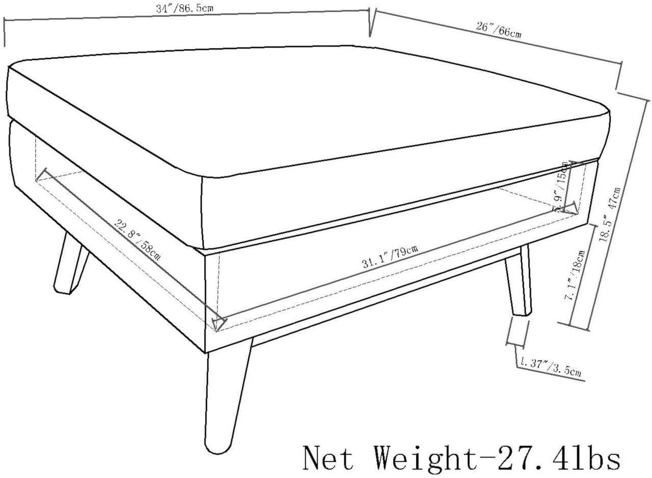 Simpli Home Owen 34"W Upholstered Coffee Table Storage Ottoman with Lift Top and Solid Wood Legs