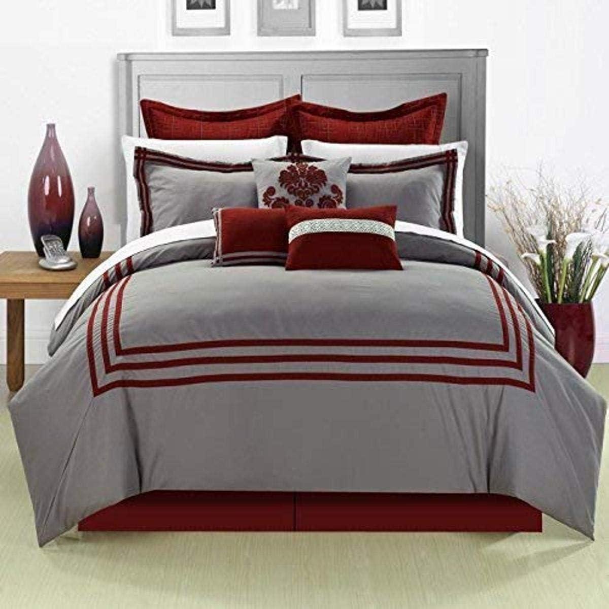 King Red and Silver Microfiber Down Alternative Comforter Set