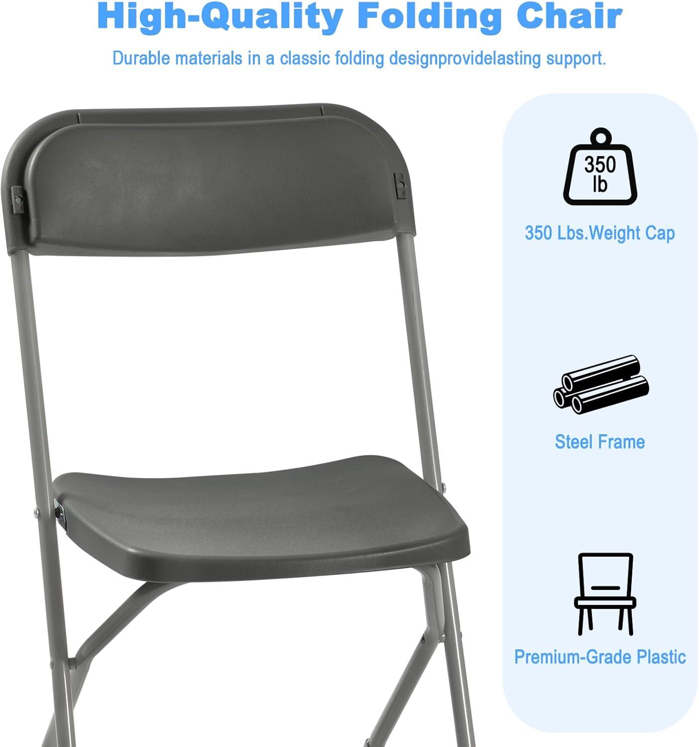 GARTOOO 10 Pack Plastic Folding Chair, Stackable Steel Frame Chairs,Portable Commercial Chair for Home, Office, Wedding, 550lbs Weight Capacity