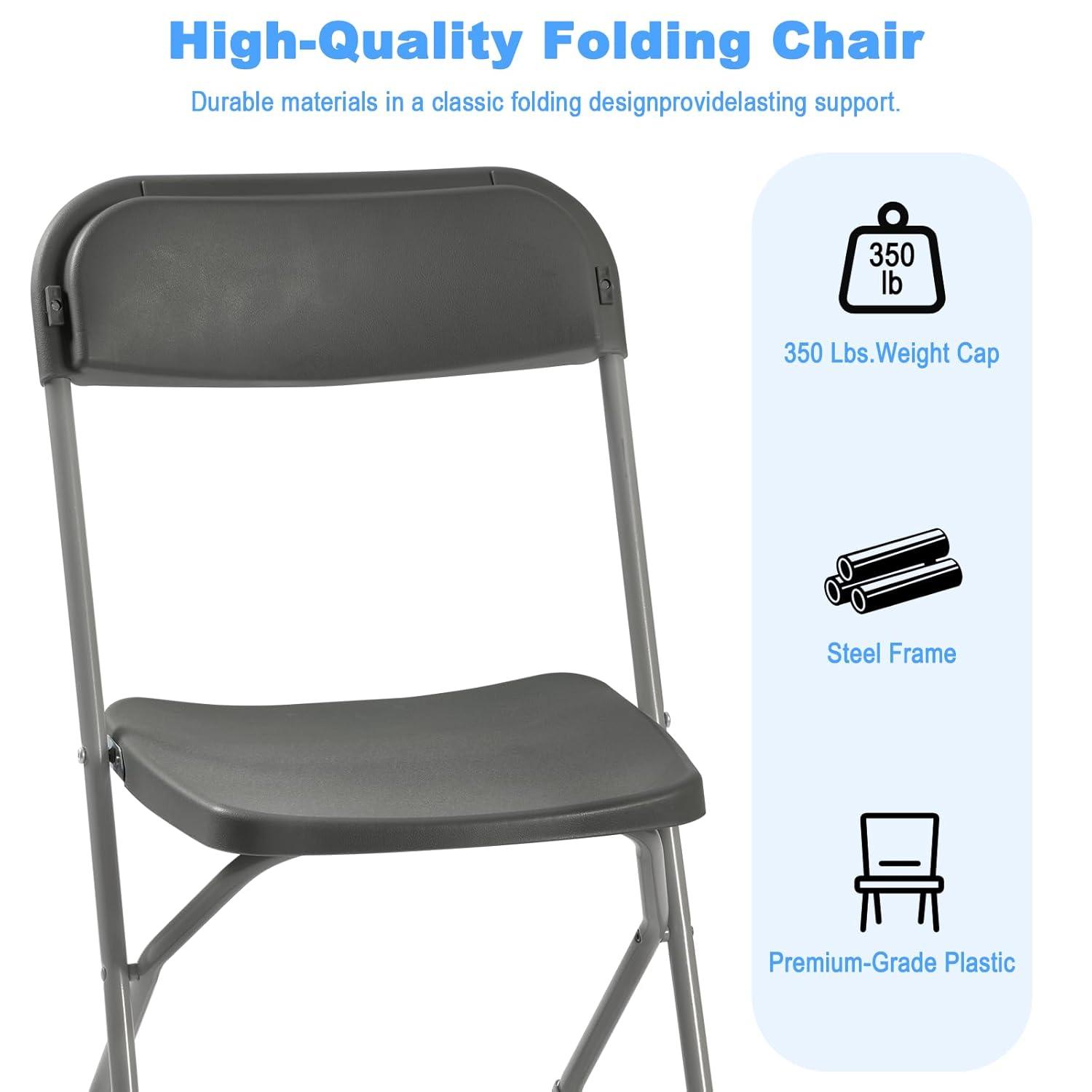 GARTOOO 10 Pack Plastic Folding Chair, Stackable Steel Frame Chairs,Portable Commercial Chair for Home, Office, Wedding, 550lbs Weight Capacity