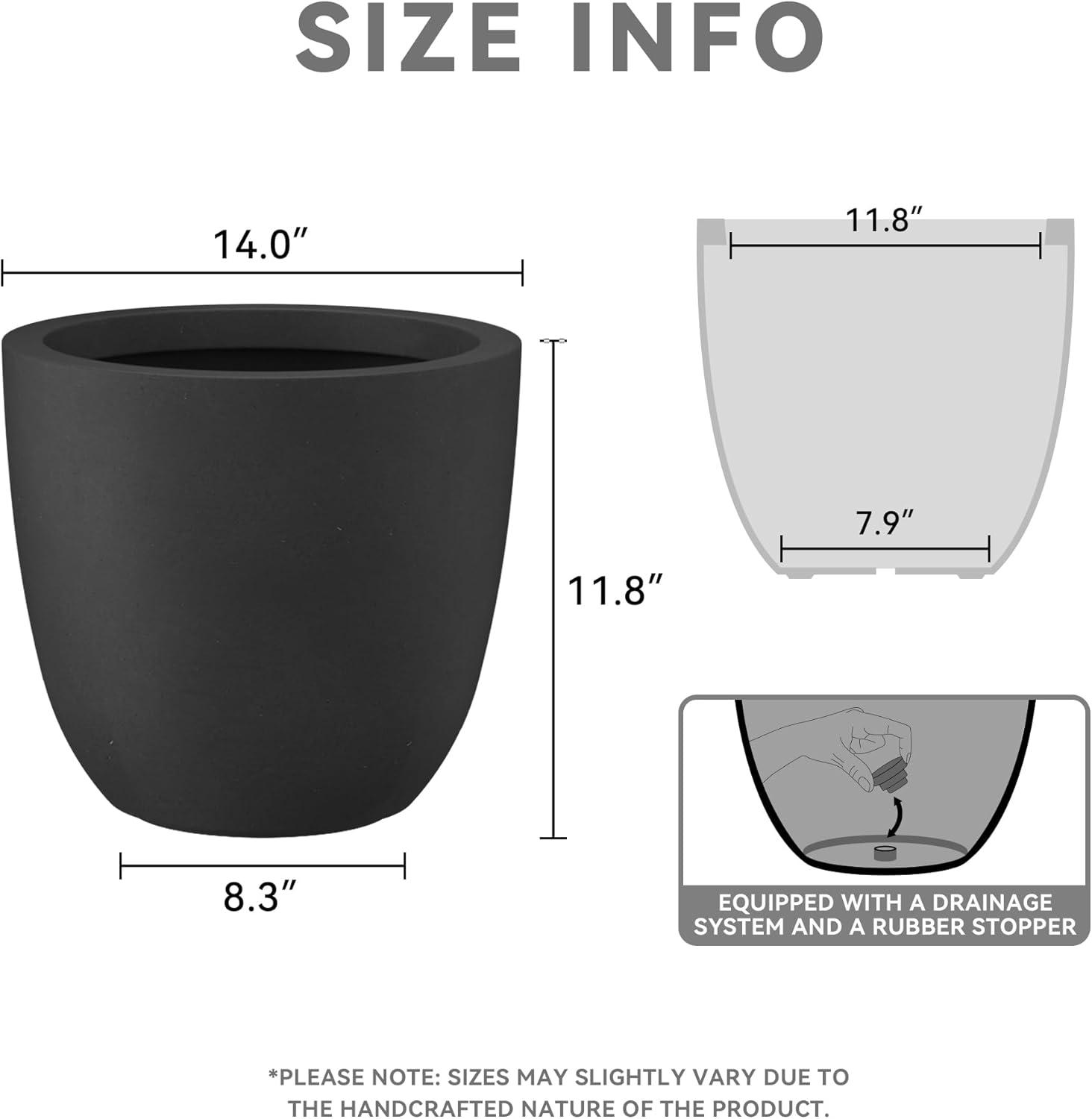 Set of 3 17" Kante Seamless Concrete Planters for Patio & Garden - Rosemead Home & Garden, Inc.