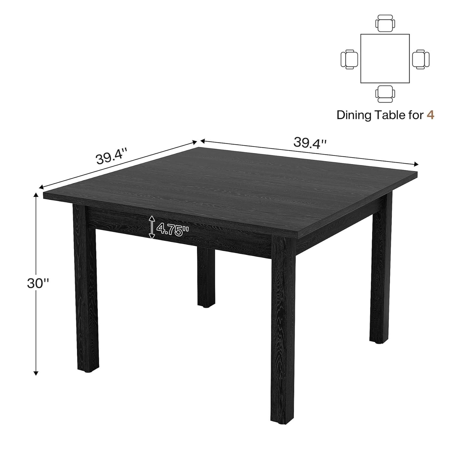 Pure Black Square Dining Table with Solid Wood Legs