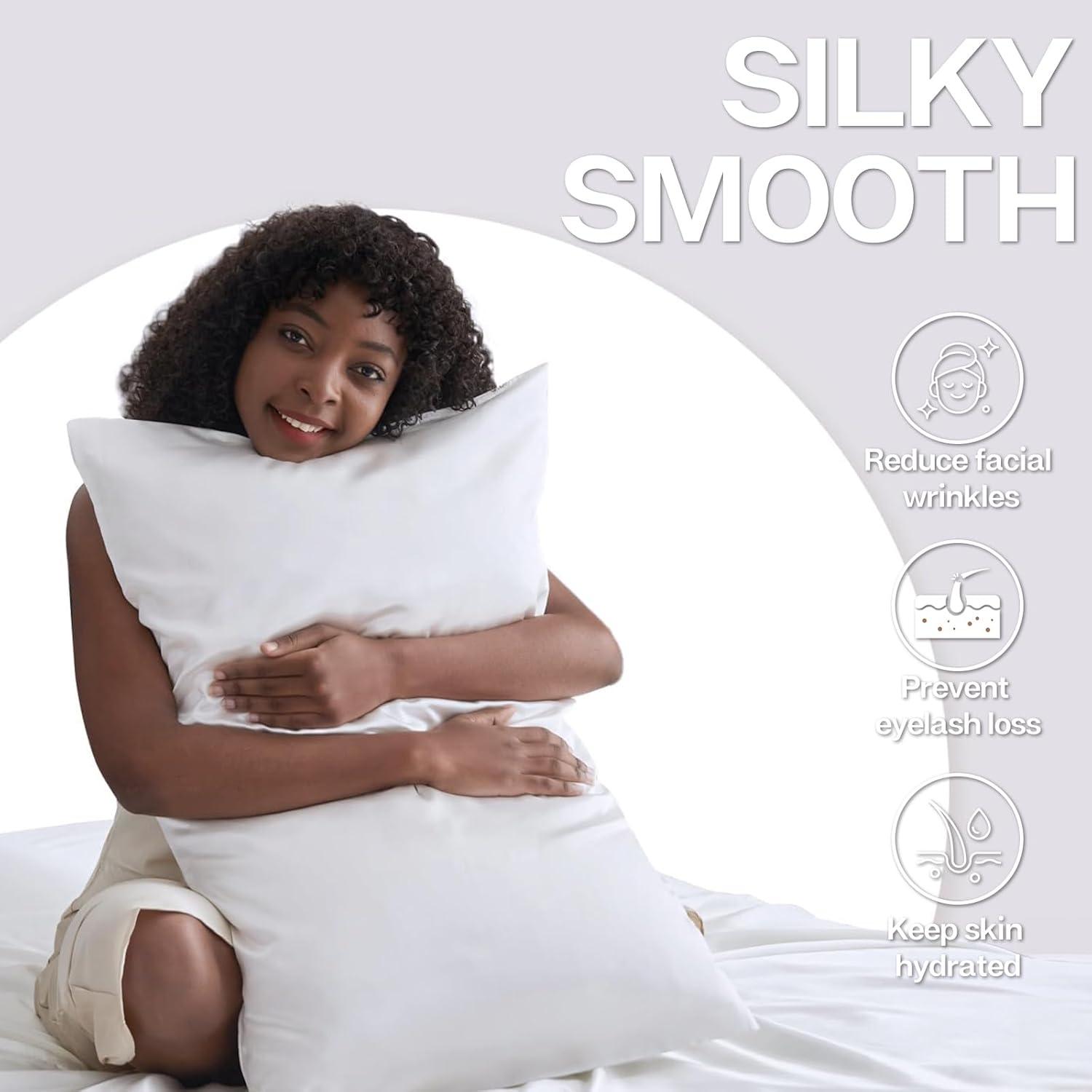 ANMINY Satin Pillowcase Set of 2 Standard Silk Bedding Pillowcases 26" x 20" Pillow Cover, White
