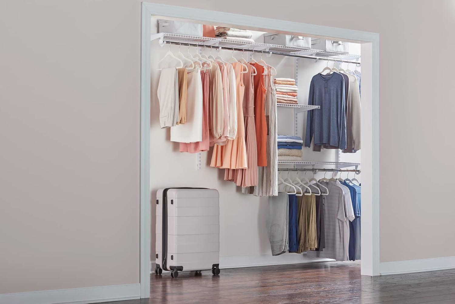 White Adjustable Metal Closet Kit with Shelving and Hanging Storage