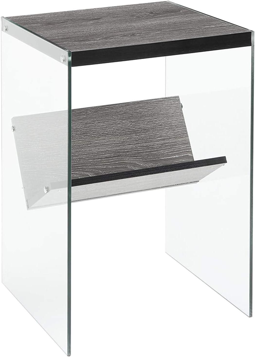 Convenience Concepts SoHo Glass End Table with Shelf, Weathered Gray/Glass