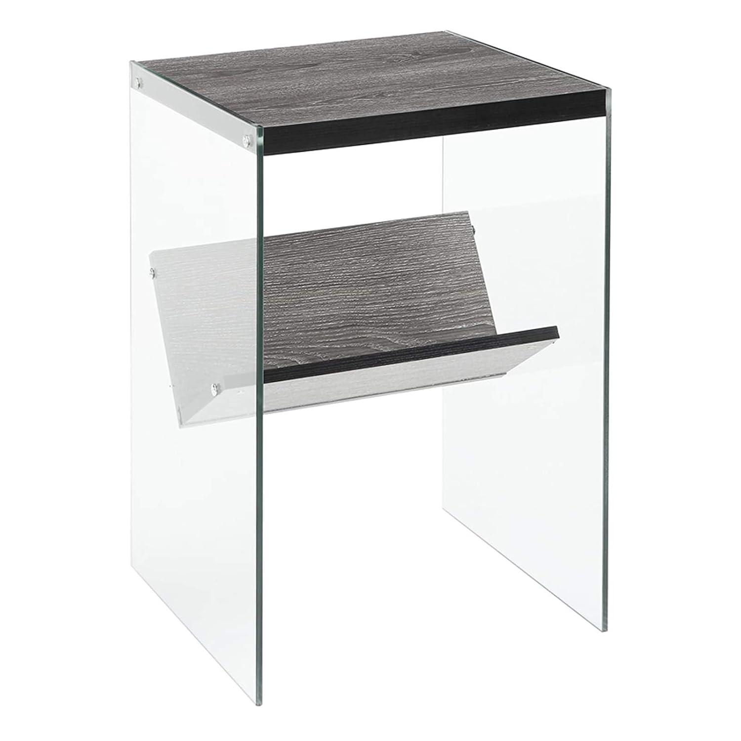 Convenience Concepts SoHo Glass End Table with Shelf, Weathered Gray/Glass