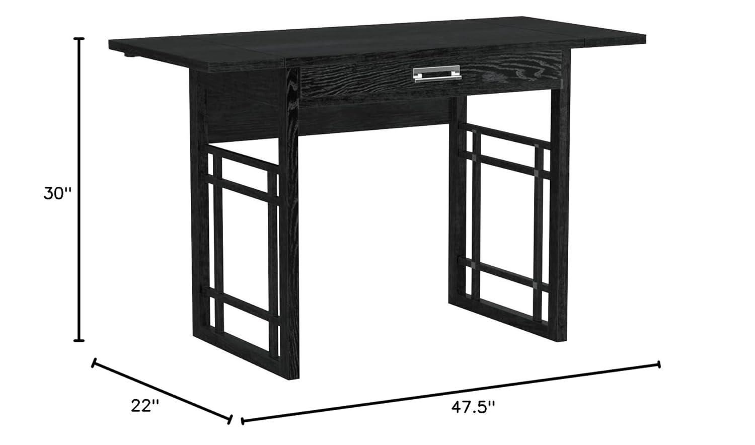 Solid + Manufactured Wood Drop Leaf Computer Writing Desk in Chocolate Oak