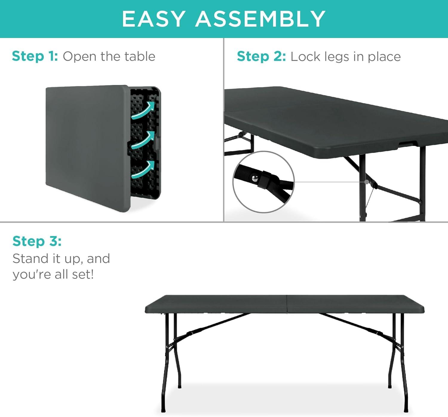 Best Choice Products 6ft Plastic Folding Table, Indoor Outdoor Heavy Duty Portable w/ Handle, Lock