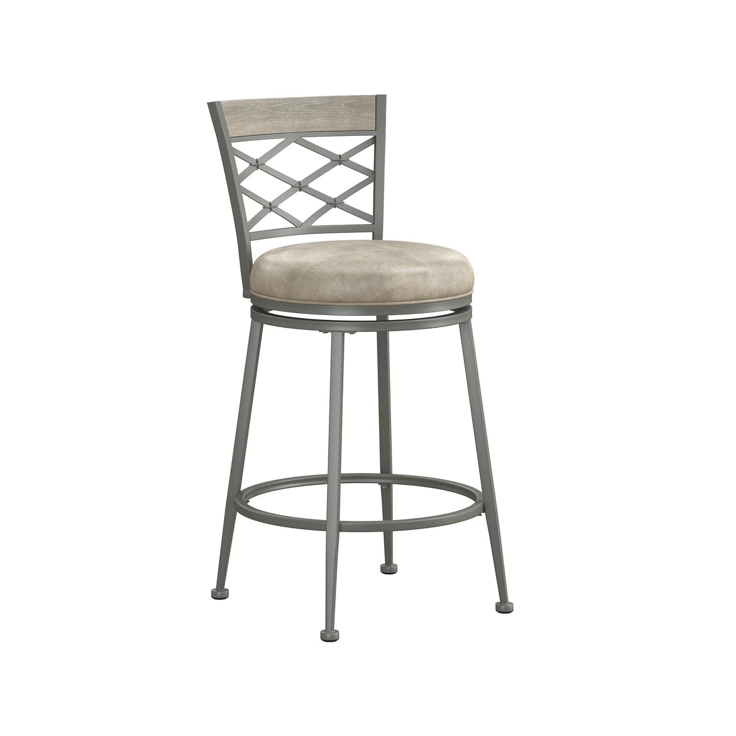 Hutchinson Metal Swivel Counter Height Barstool Pewter: 26" Seat, Weathered Gray Wood - Hillsdale Furniture