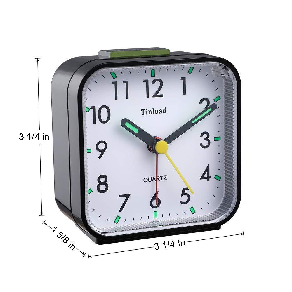 Small Battery Operated Analog Alarm Clock Silent Non Ticking, Ascending Beep Sounds, Snooze,Light Functions, Easy Set(Black)