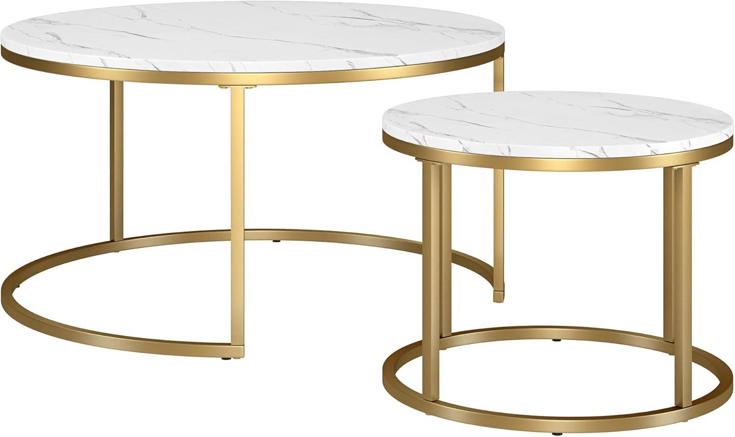 Carrara Faux Marble and Gold Round Nesting Coffee Table Set