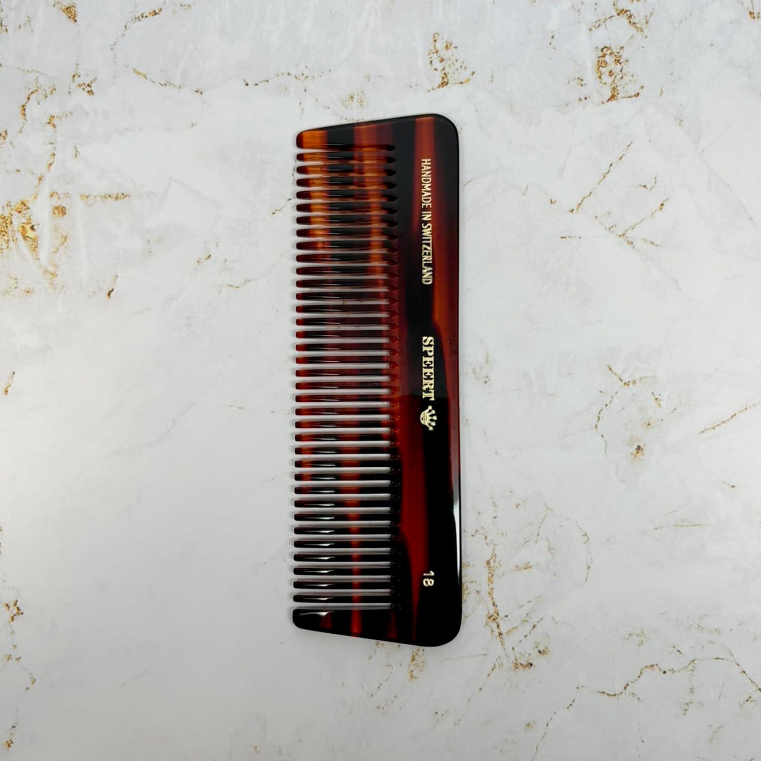 #18 Handmade Wide Tooth Comb Tortoise Havana Acetate Thick Coarse Curly Detangling Parting Grooming Teasing Hair Styling Hairdresser Barber Hairdressing Wet Dry Pocket Travel Women Men Kids