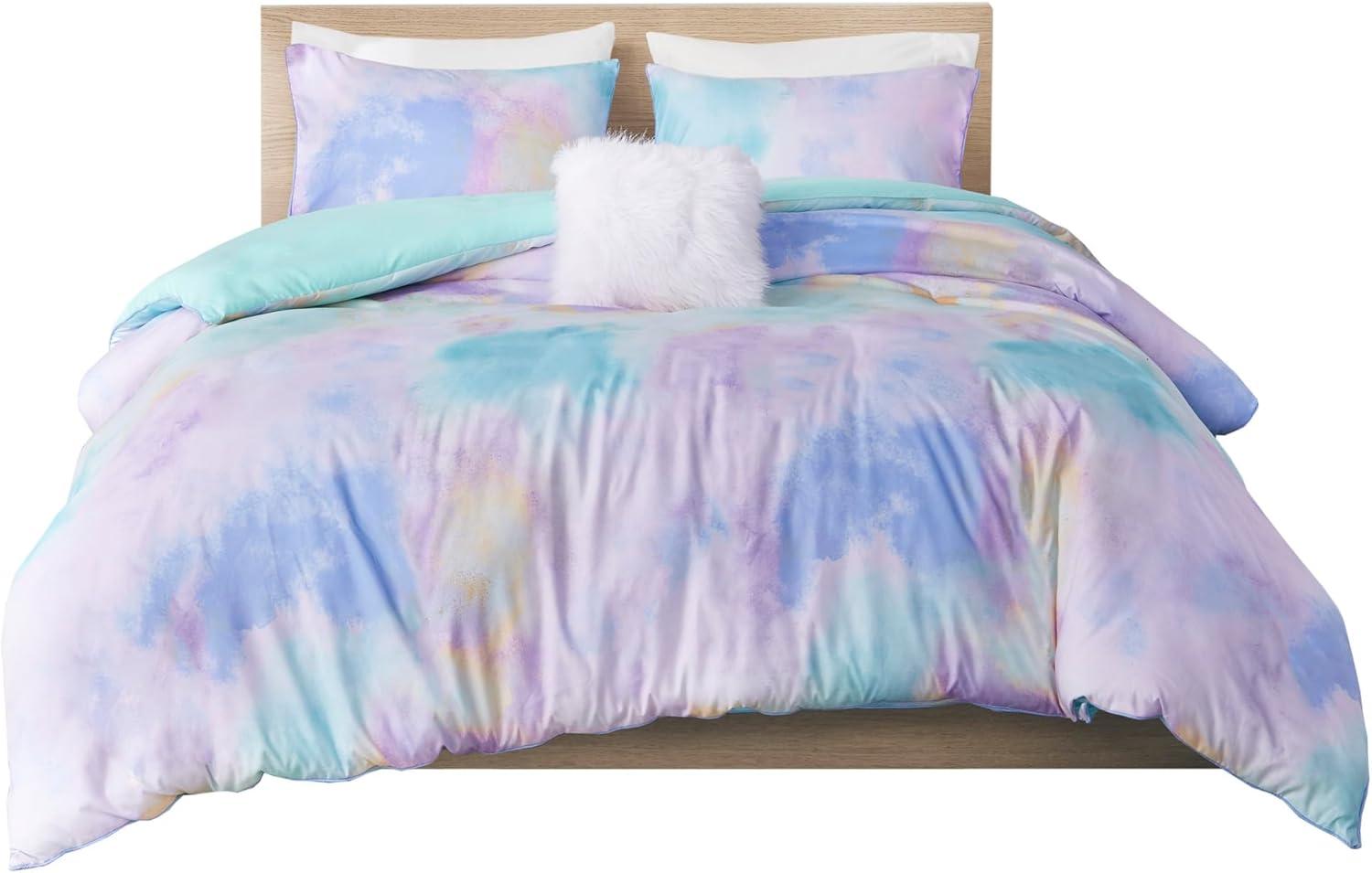 Cassiopeia Watercolor Tie Dye Printed Comforter Set with Throw Pillow