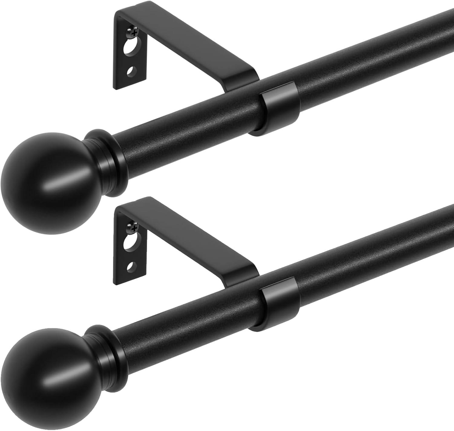 Urbanest Ball Adjustable Double Curtain Rod Set, 5/8", 28-48", Matte Black