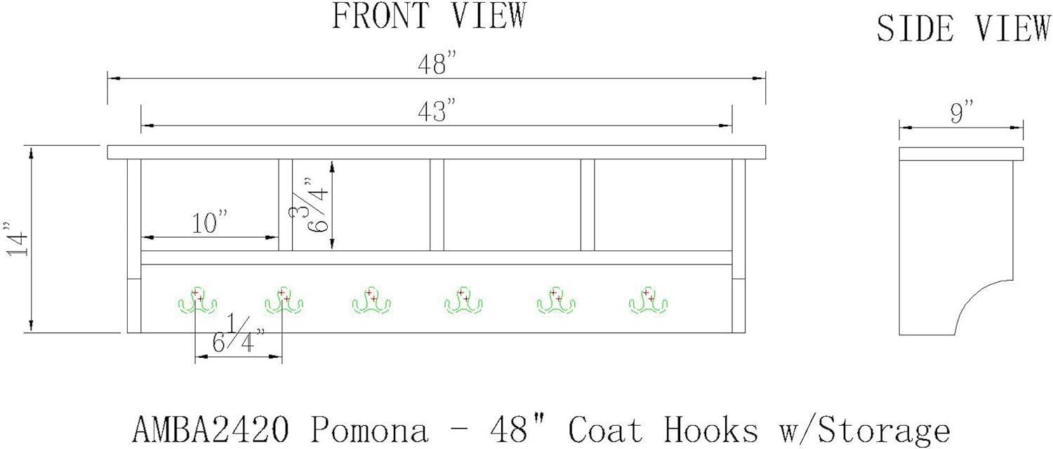 48 in. Pomona Metal & Wood Entryway Coat Hook with Storage Cubbies