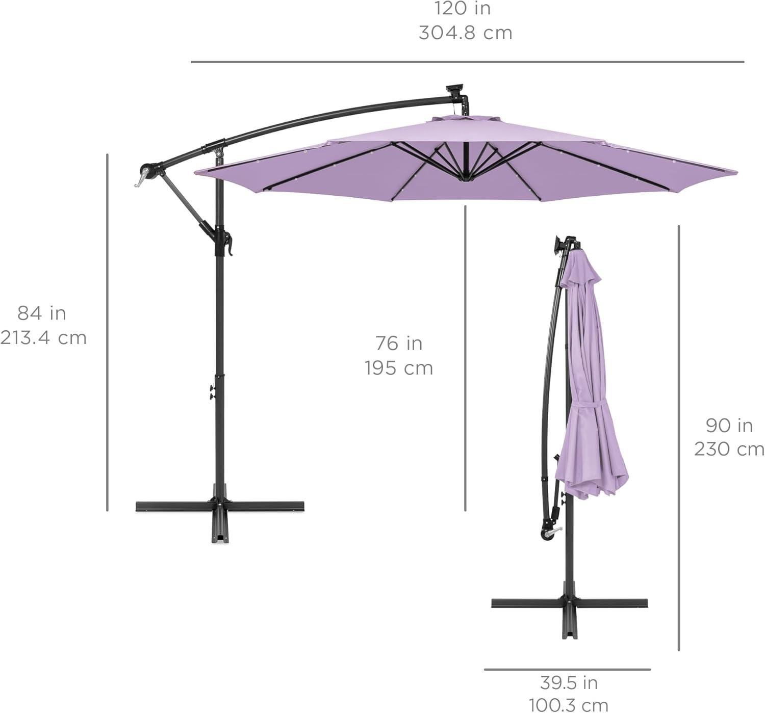 Best Choice Products 10ft Solar LED Offset Hanging Outdoor Market Patio Umbrella w/ Adjustable Tilt - Lavender